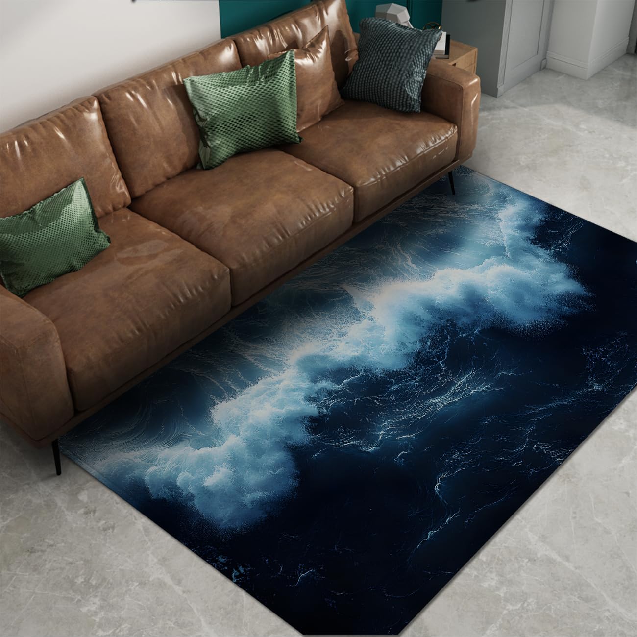 Ocean Plaża Dywan 120 x 160 cm Niebieskie fale Morskie Dywaniki Zmywalny Antypoślizgowy Dywan Głęboki Niebieski do Salonu Jadalni Akademiku Sypialnia