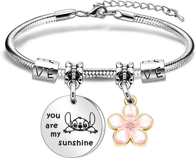 Maxforever Women Girl's Jewellery," You are My Sunshine" Charm Bracelet for Daughter, Niece, Girls (Pink Flower)