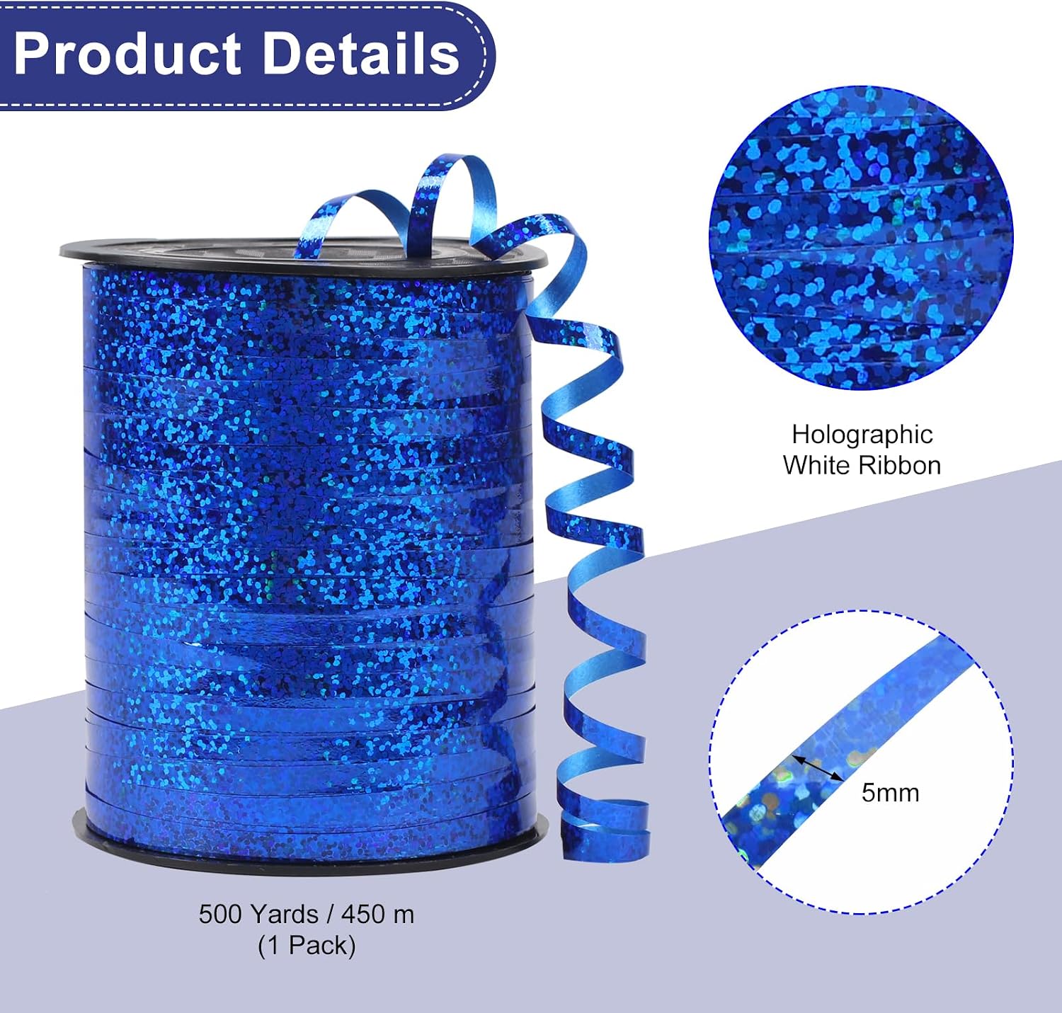 500 Yards Blue Ribbon ，Metallic Shiny Curling Ribbon use for Gift Wrapping, Balloon String, Balloon Ribbon,Curly Ribbon use for Florists, Weddings, Crafts and Gift wrap. (Blue)
