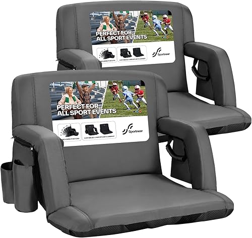 Miniatura 39 de Sportneer Asientos de estadio para gradas, paquete de 2 sillas de grada con respaldo y cojín, asientos anchos para gradas con soporte trasero, silla