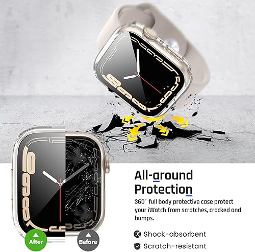 Miniatura 6 de Goton Funda impermeable 2 en 1 para Apple Watch Series 8 y Series 7 de 1.57 pulgadas, protector de pantalla de vidrio 360, parachoques de