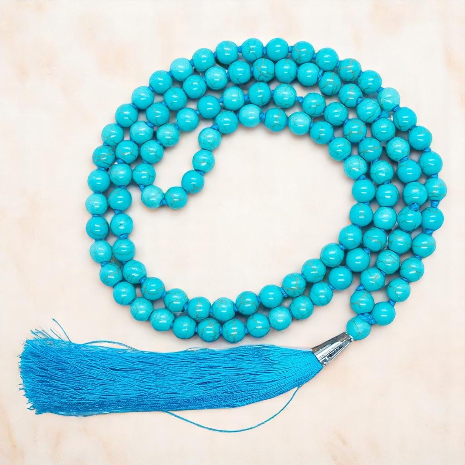 Srimaa Ventures Hand-Knotted Firoza Japa Rosary Mala 108 Turquoise 5mm Beads for Reiki, Meditation, Pooja, Chanting-image-49
