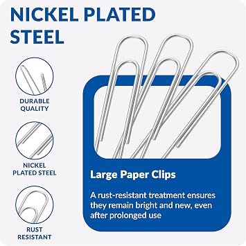 Jumbo Paper Clips, 50mm Paper Clip, 100 pcs Large Paperclips (Jumbo, Silver)