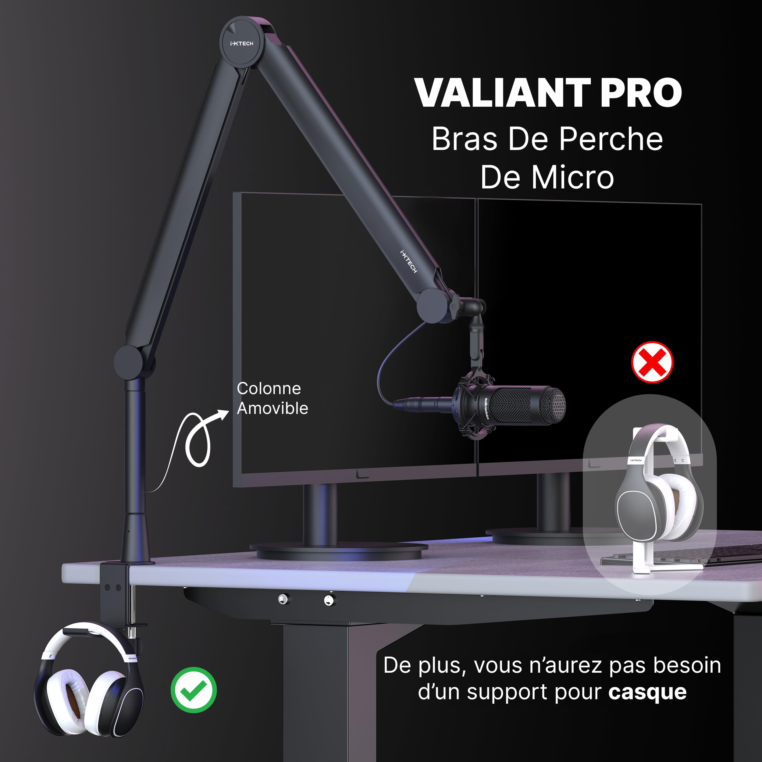 CACENCAN M05 Bras perche, support de microphone rotatif à 360° avec