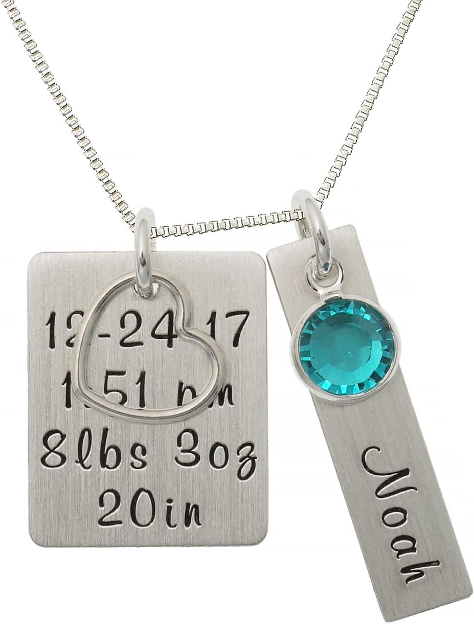 Personalized Celebrate A New Born Sterling Silver Graduation Necklace, Customize 2 Rectangle Charms, Choice of Sterling Silver Chain, Keep Your Baby Information Near Your Heart, Gift For Mothers