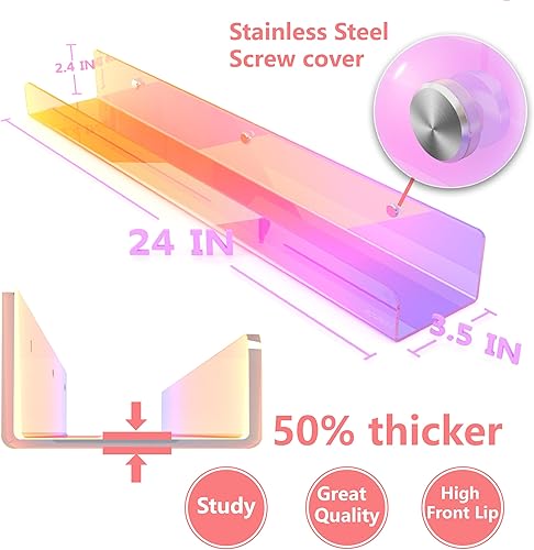 Miniatura 5 de Estantería acrílica iridiscente de 24 pulgadas para niños, estantes montados en la pared para libros para habitación de niños, guardería, aula