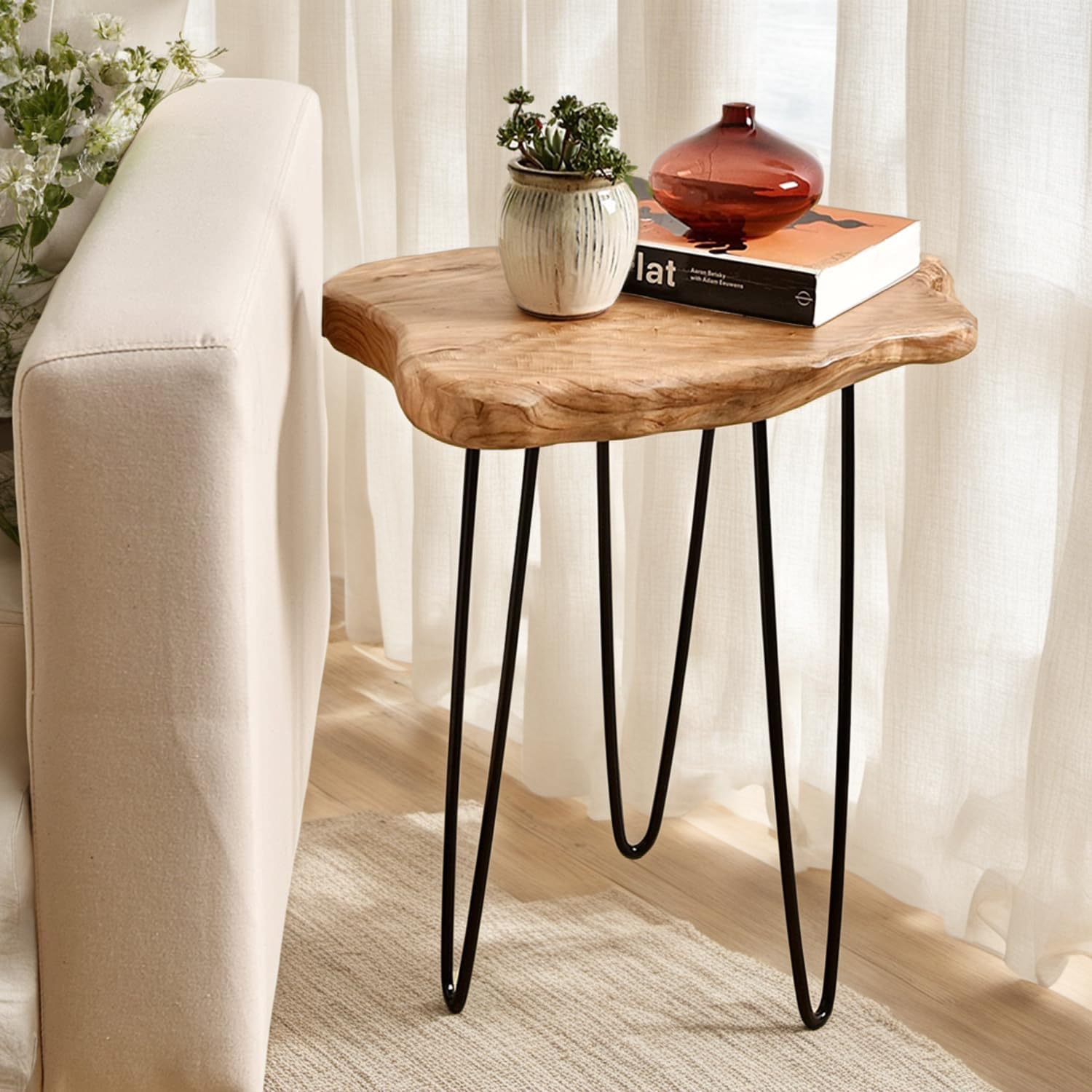 Live Edge Cedar End Table, Unique Desktop Side Table,19" L x 16" W x 20.5" H Nightstand, Plant Stand for Living Room, Bedroom, Home Office, Patio