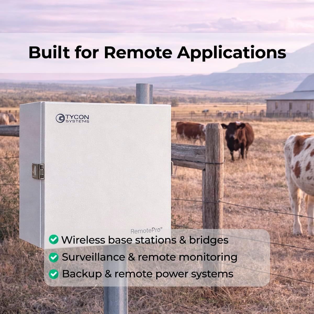 Tycon RPS1248-100-85 - RemotePro 20W Continuous Remote Power System, 85W Solar Panel w/Mount, 100Ah Battery Bank, 48V 30W Passive PoE + 12VDC 1.5A Aux Output, Alum Enc