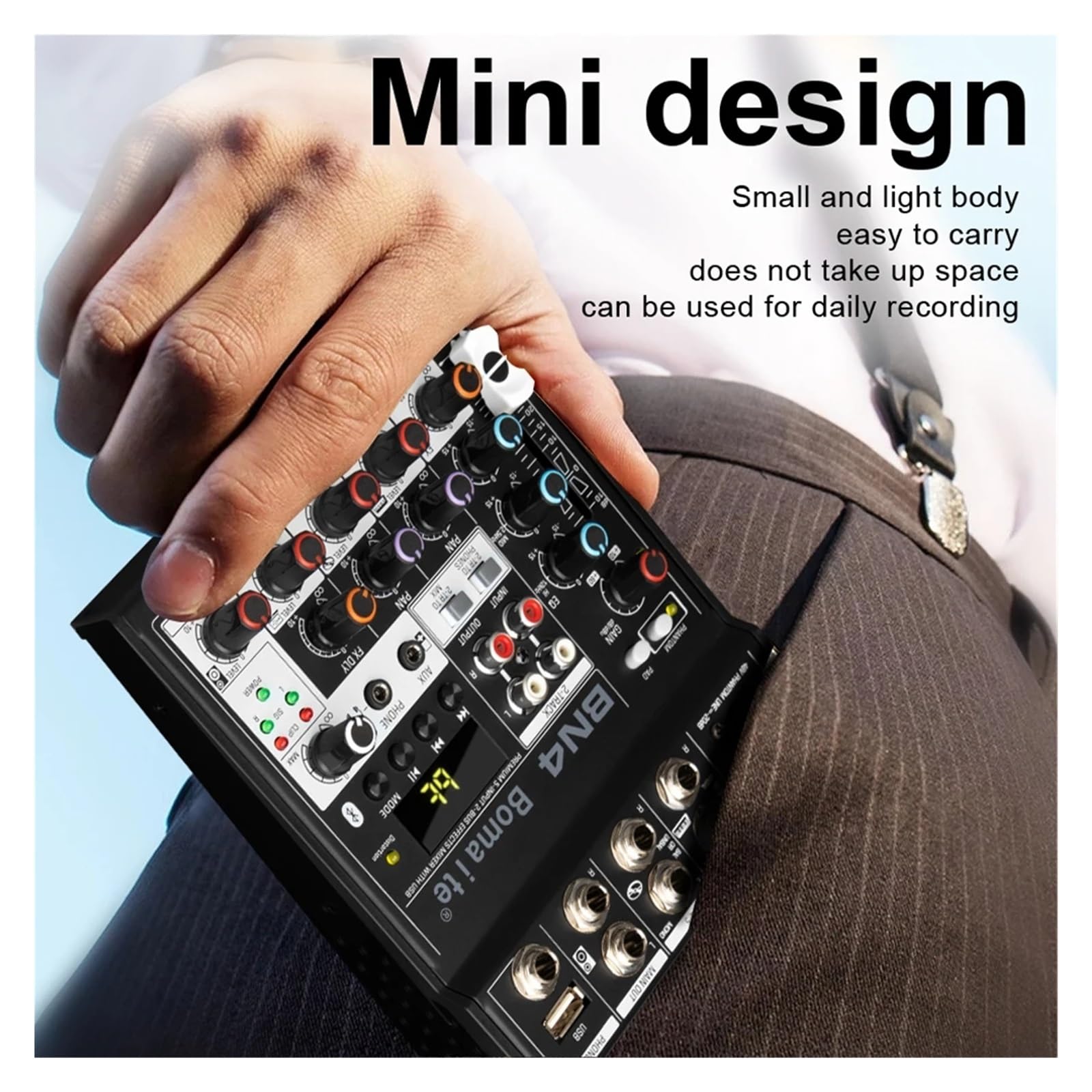 Mixer audio BN4 Professional 5 canali DJ Mixing Console con scheda audio 48V Phantom Power PC per la registrazione (D Taglia unica)