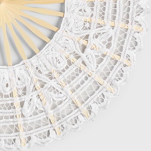 Miniatura 4 de BABEYOND Abanico de mano plegable de encaje de algodón bordado ventilador de mano nupcial con varillas de bambú para decoración de boda fiesta de
