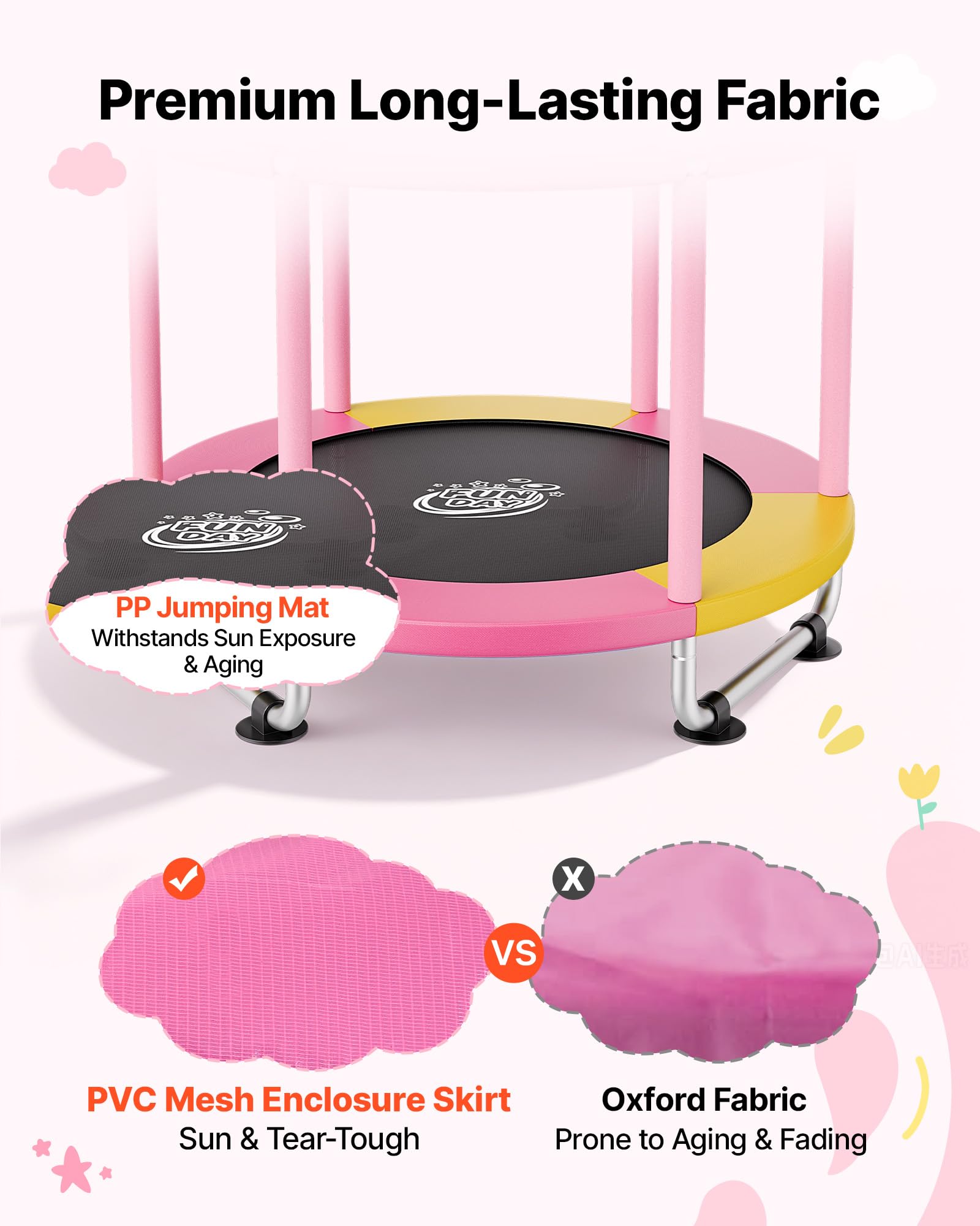 VEVOR Trampolino Elastico per Bambini Rete Protezione 150 cm Carico 60 kg, Trampolino Giocattolo Esercizio per Bambini da Interno Esterno Barra Regolabile Tappeto Integrato, Manubrio a 3 Livelli
