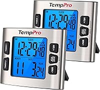ThermoPro TempPro TM02 Dual Digital Kitchen Timer - 24H Countdown, Magnetic Stainless Steel, Adjustable Alarm for Cooking & Classroom