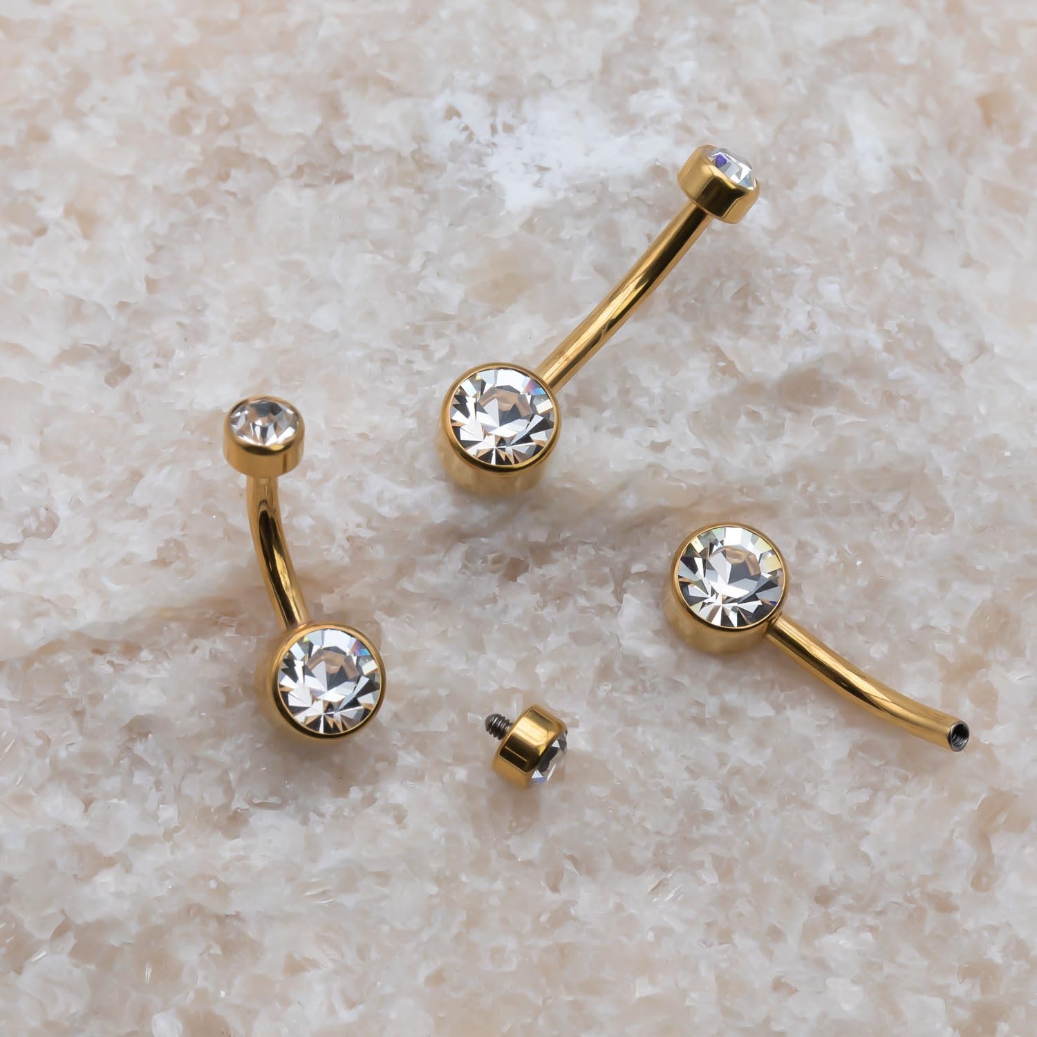 Titanium Belly Button Ring Set (4 Lengths, 14G) ,Hypoallergenic Curved Barbell Navel Piercing Jewelry with 5mm & 8mm Cubic Zirconia Crystals,Floating Belly Button Rings (7 Iridescent Body Colors) - Image 5