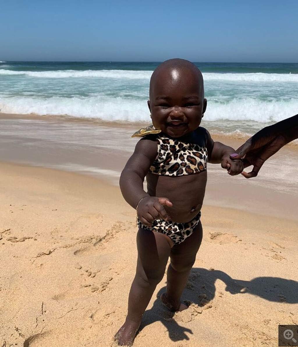 Girls Summer Beach Swimwear,Baby Girl Kids Leopard Off-Shoulder Bow Bikini Swimwear Bathing Suit Clothes Set(Coffee,3-4 Years): Clothing, Shoes & Jewelry