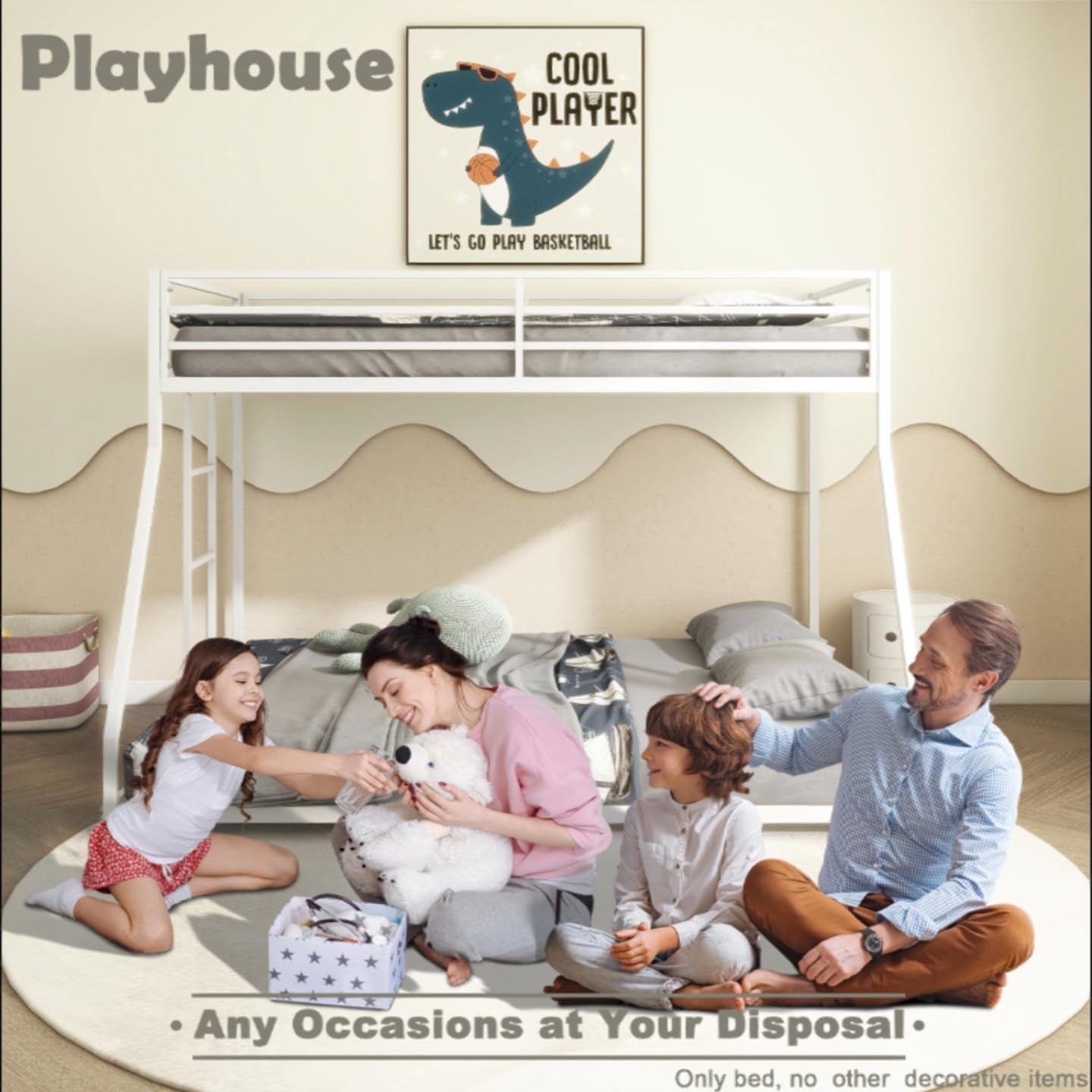 Twin Over Full Bunk Bed - LifeSky Metal Bunkbeds Full Bottom Low Profile Removable Side Ladder White