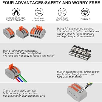 110PCS Compact Wire Connectors, YUSHIHU Electrical Connector Blocks, 55pcs Clamp 2-Port/45pcs Clamp 3-Port/10pcs 5-Port