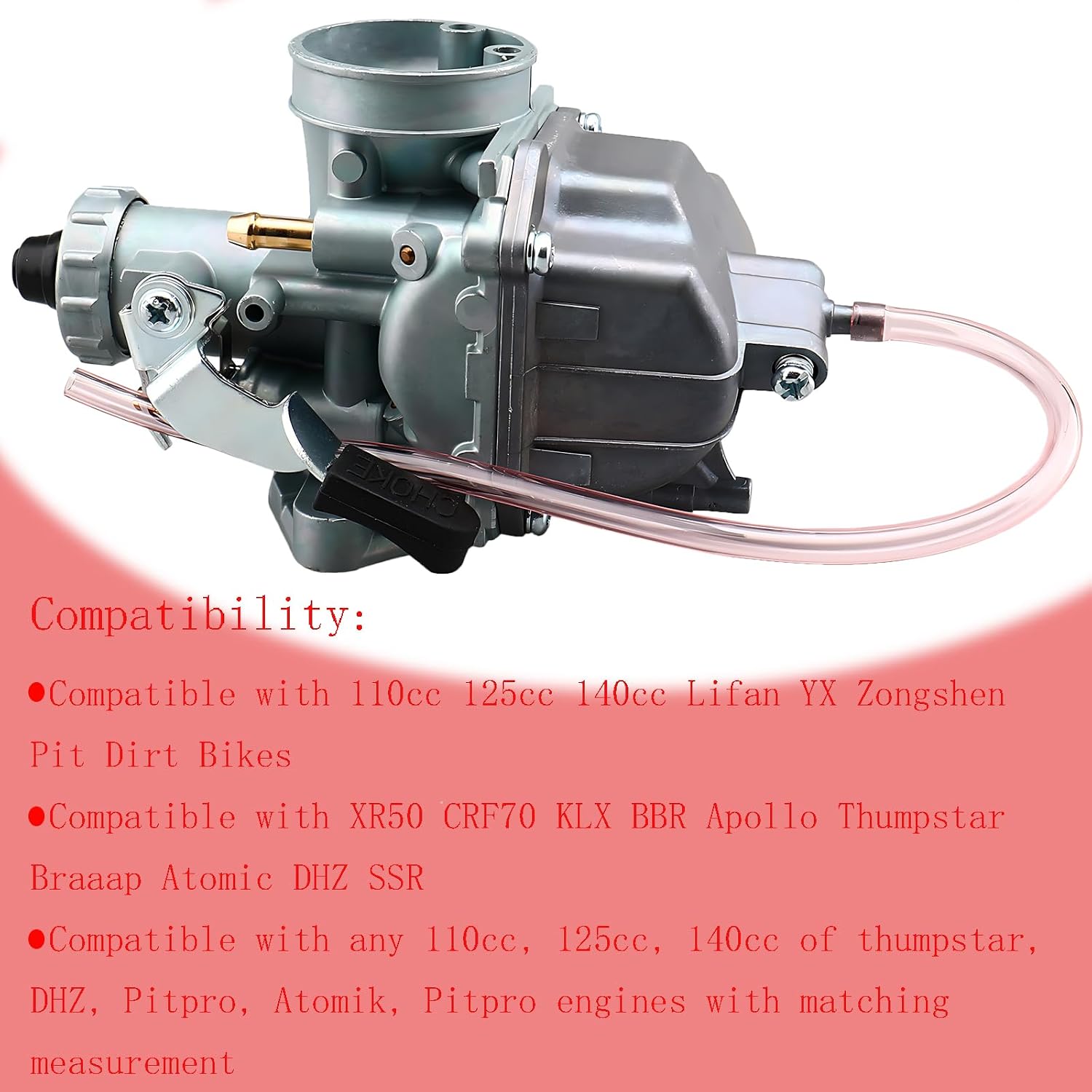 VM22 26mm Carburetor Kit - for 110cc 125cc 140cc Pit Dirt Bike, with 38mm Air Filter & Intake Manifold
