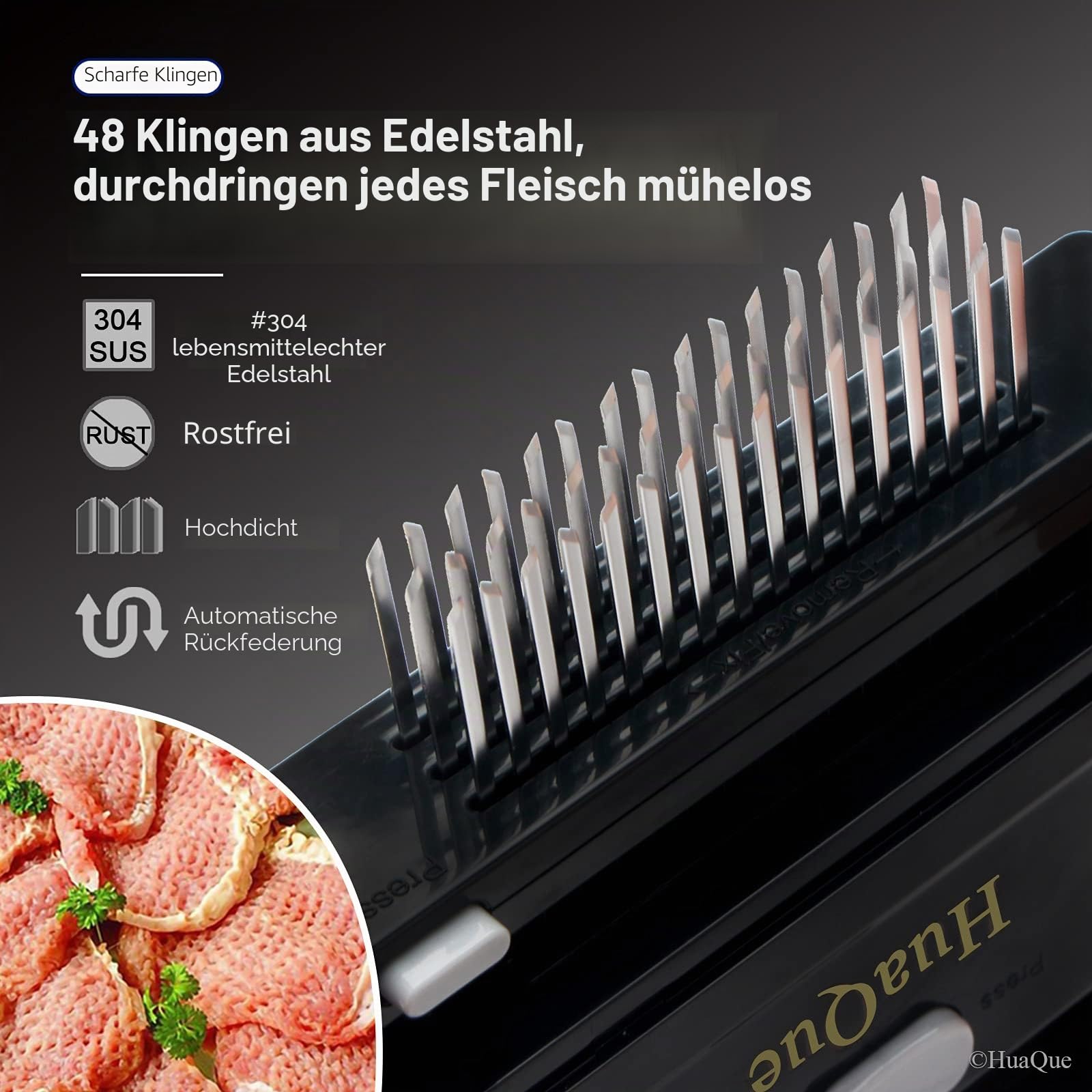 Steaker Fleischzartmacher, abnehmbare Steaker für Fleisch mit 48 Klingen aus Edelstahl zum Zartmachen von Rind/Huhn/Schwein, spülmaschinenfest
