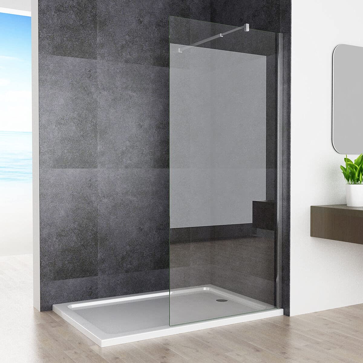 MIQU Duschabtrennung Walk in Dusche 90x195 cm Duschtrennwand aus 8mm NANO Echtglas Klarglas mit Stabilisator 70-120cm
