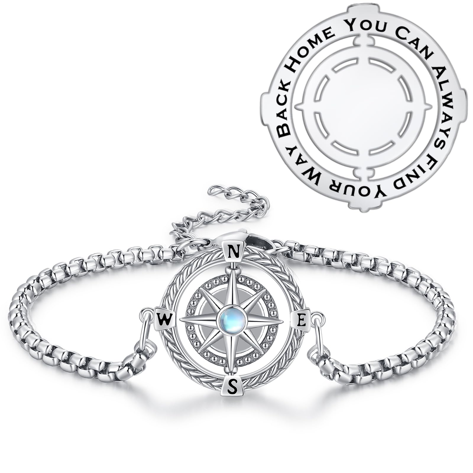 Kompass Armband 925 Sterling Silber für Damen und Herren