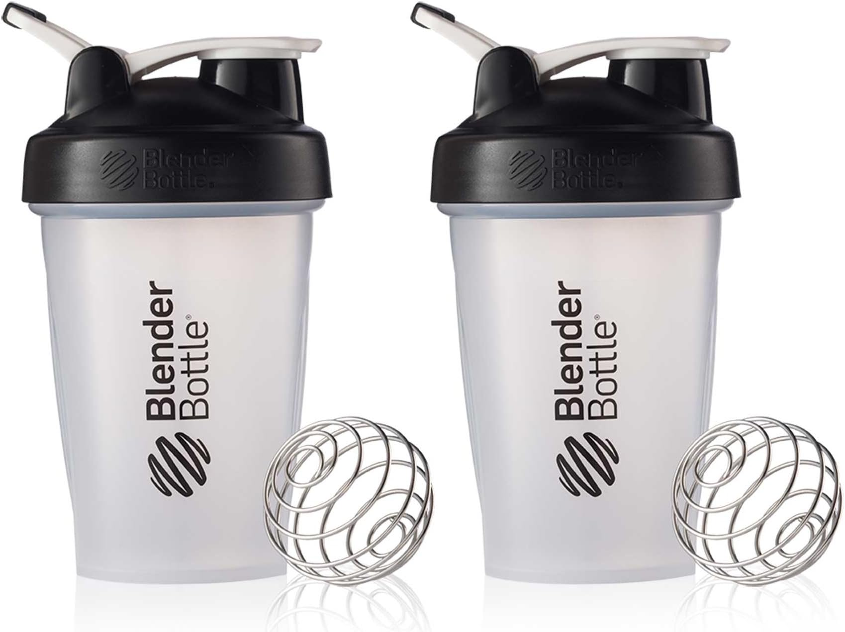 BlenderBottle Classic Loop Top Shaker Cup, 20-Ounce, Black/Clear, Pack of 2