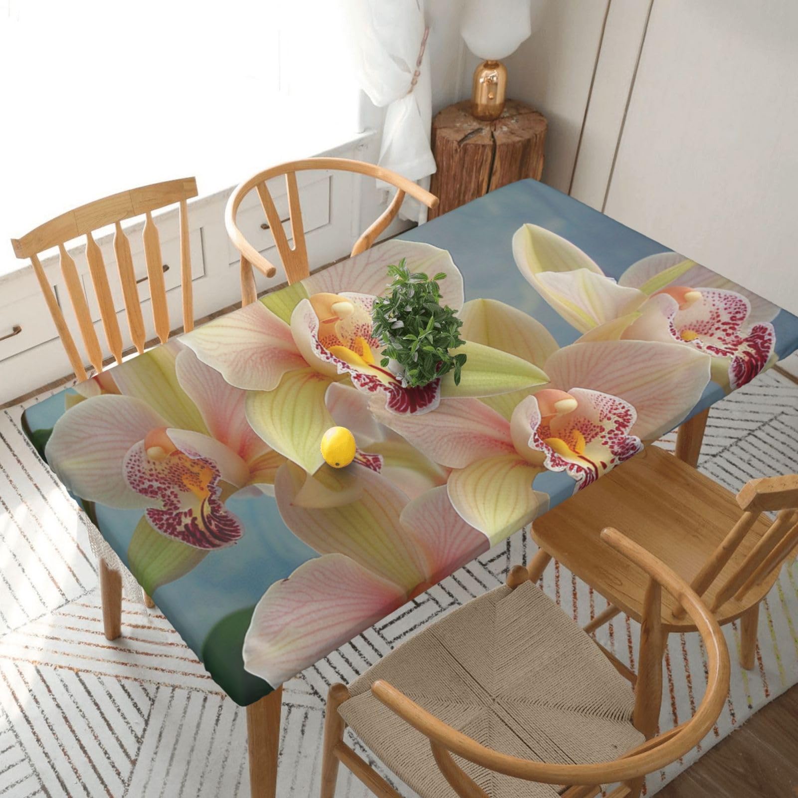 WPKJU Orchids Printed Tablecloths 5ft Rectangular Table Covers Washable Polyester Decorative Table Cloth for Dining Table Picnic Wedding