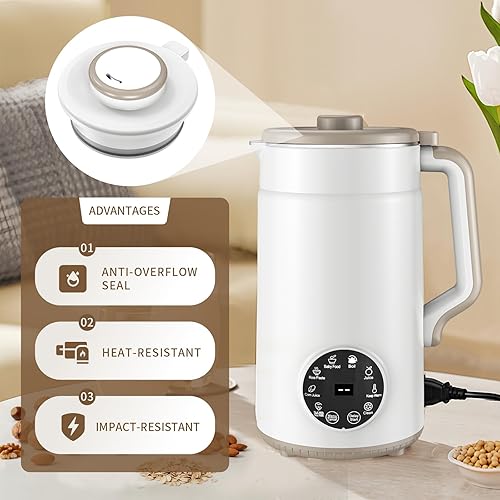 Miniatura 7 de Máquina para fabricar leche de nuez 10 en 1, máquina de leche de soja de 12 cuchillas40 onzas1.2 L, autolimpianteretraso de 12 horasmantiene