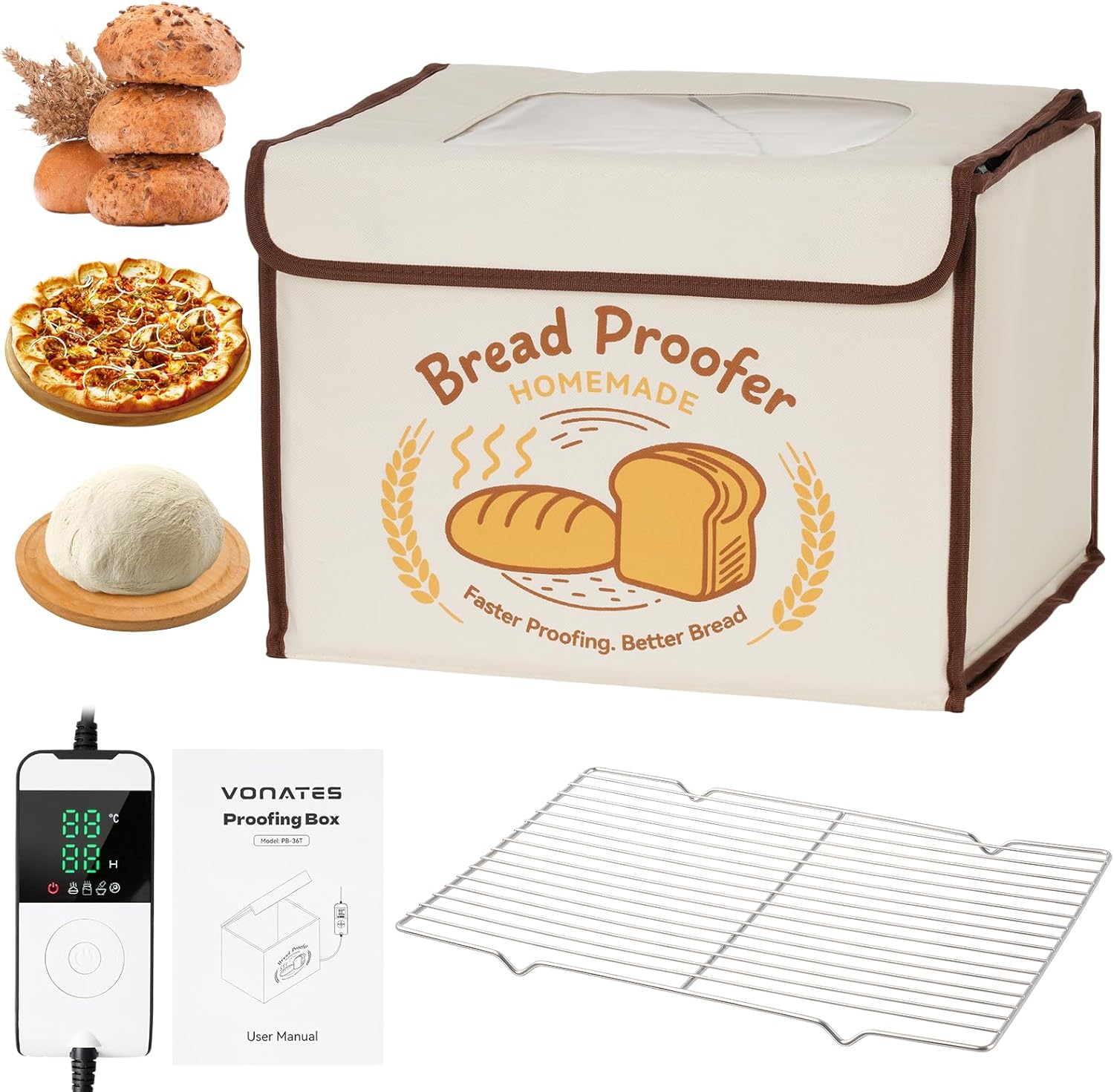 Folding Bread Proofing Box with Temp Control (50-113℉) & 48H Timer, Sourdough Proofer Box with Stainless Steel Rack, 4 Preset Modes Dough Proofer for Sourdough, Making Bread,Yogurt,Pizza,Kombucha -M