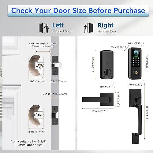 Miniatura 7 de Cerradura de puerta inteligente de huellas dactilares con asa, cerradura de puerta de entrada sin llave con teclado, cerrojo de seguridad 5 en 1,