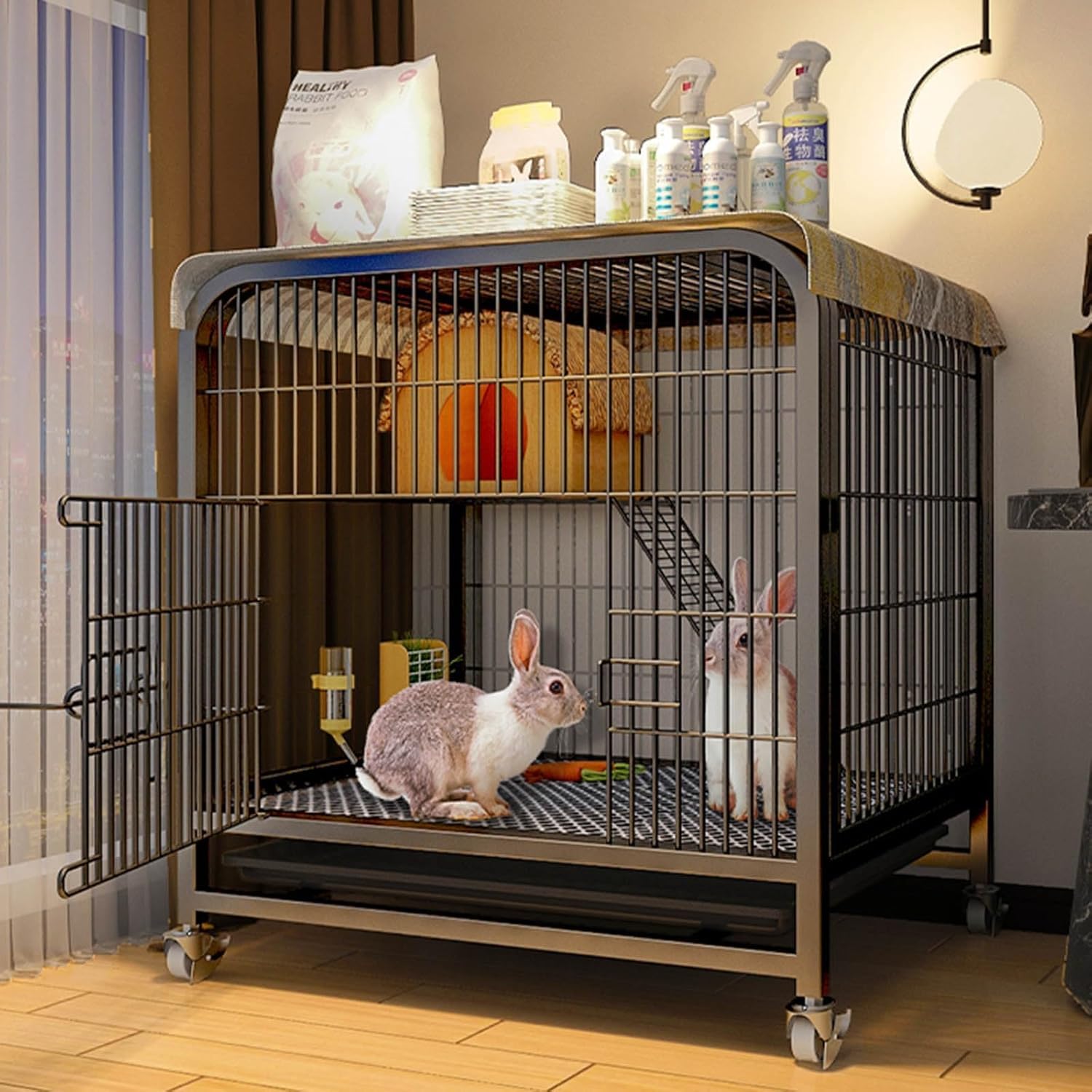 Cage pour cochon d'inde à double étage noir pour petits animaux domestiques