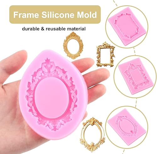 Miniatura 4 de ZiXiang Marcos de fotos de silicona estilo barroco Curlicues Scroll Lace Photo Frame Molds Fondant Moldes para decoración de tartas, decoración de