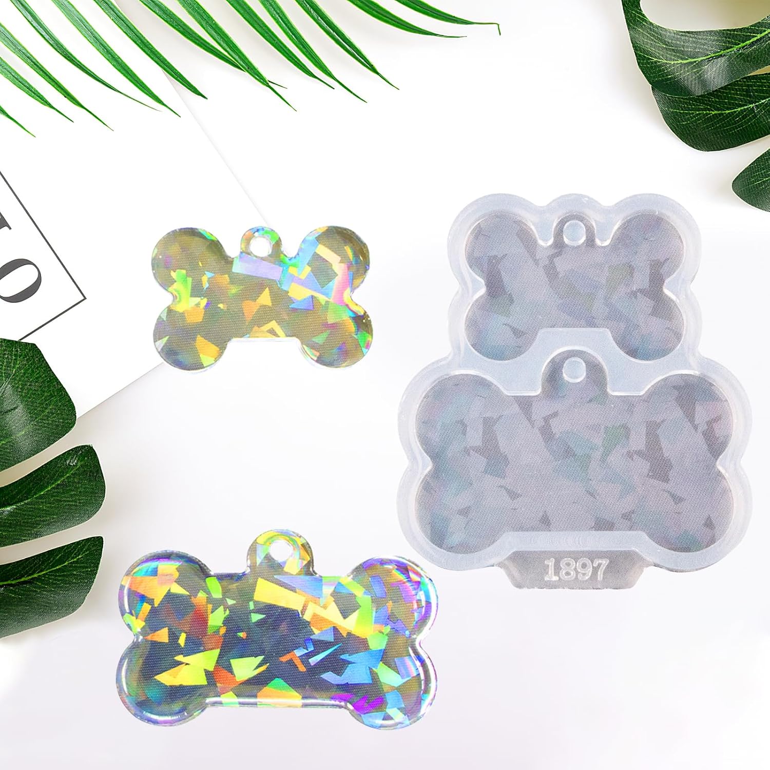 Angel Wings Cute Dog Bone Shape Silicone Mold Holographic Resin Molds for DIY Pet Tag Keychain Pendant Charm Crafts image 4