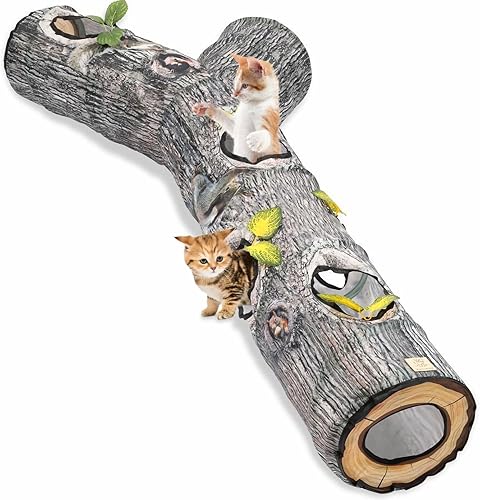 Fhiny Túnel grande para gatos, tubo plegable de 3 vías con agujeros para mirar, túneles para gatos de interior, juguete interactivo para gatitos,