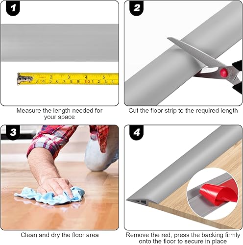 Miniatura 6 de Tira de transición de suelo de alfombra a azulejo, 3.4 pies de vinilo para umbral de puerta, borde de piso, borde de PVC, puerta de azulejo a