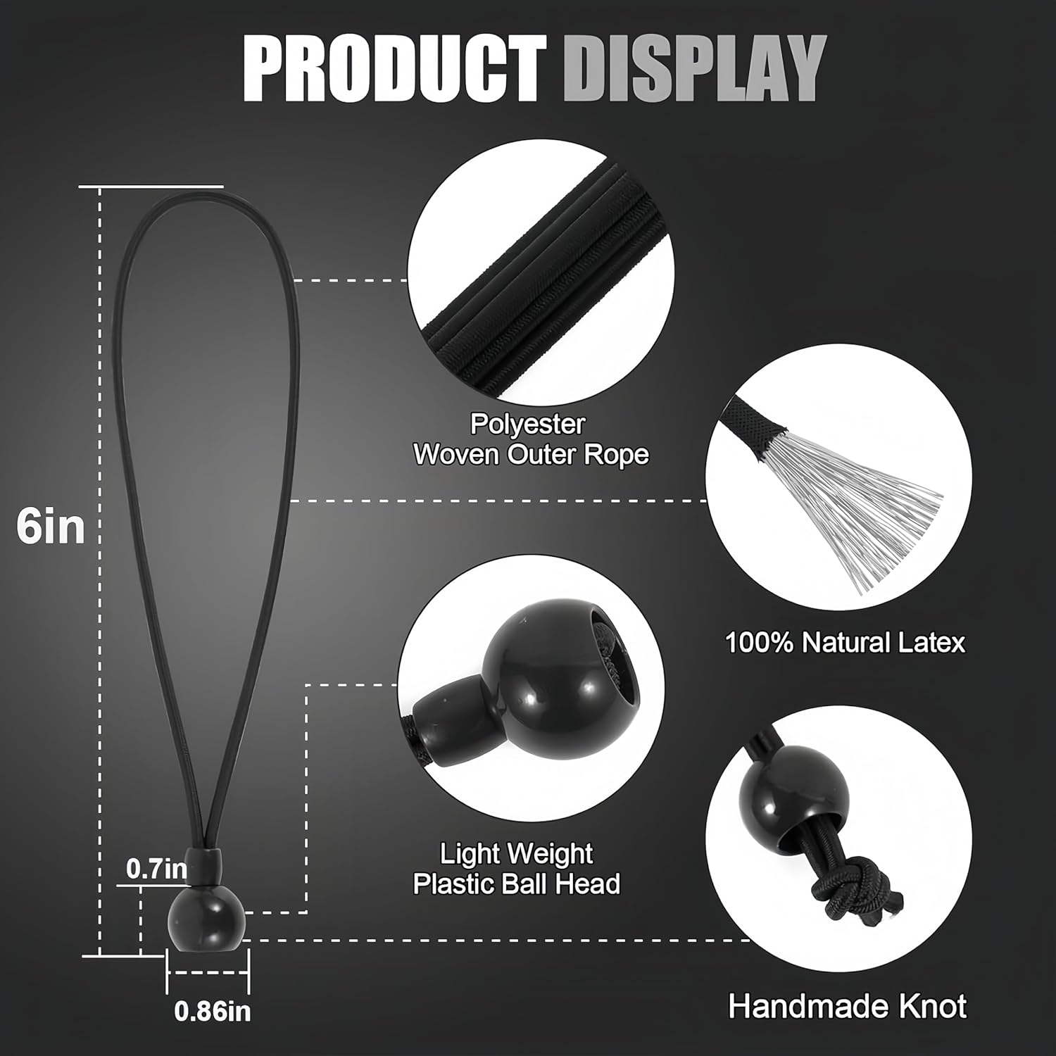 Universal Shade Bungee Tie Downs Replacement Parts - Weather Resistance, Same Size as Original, Compatible with Coolaroo Exterior Roller Shade & Outdoor Blinds（Black，6inch 4 Pcs）