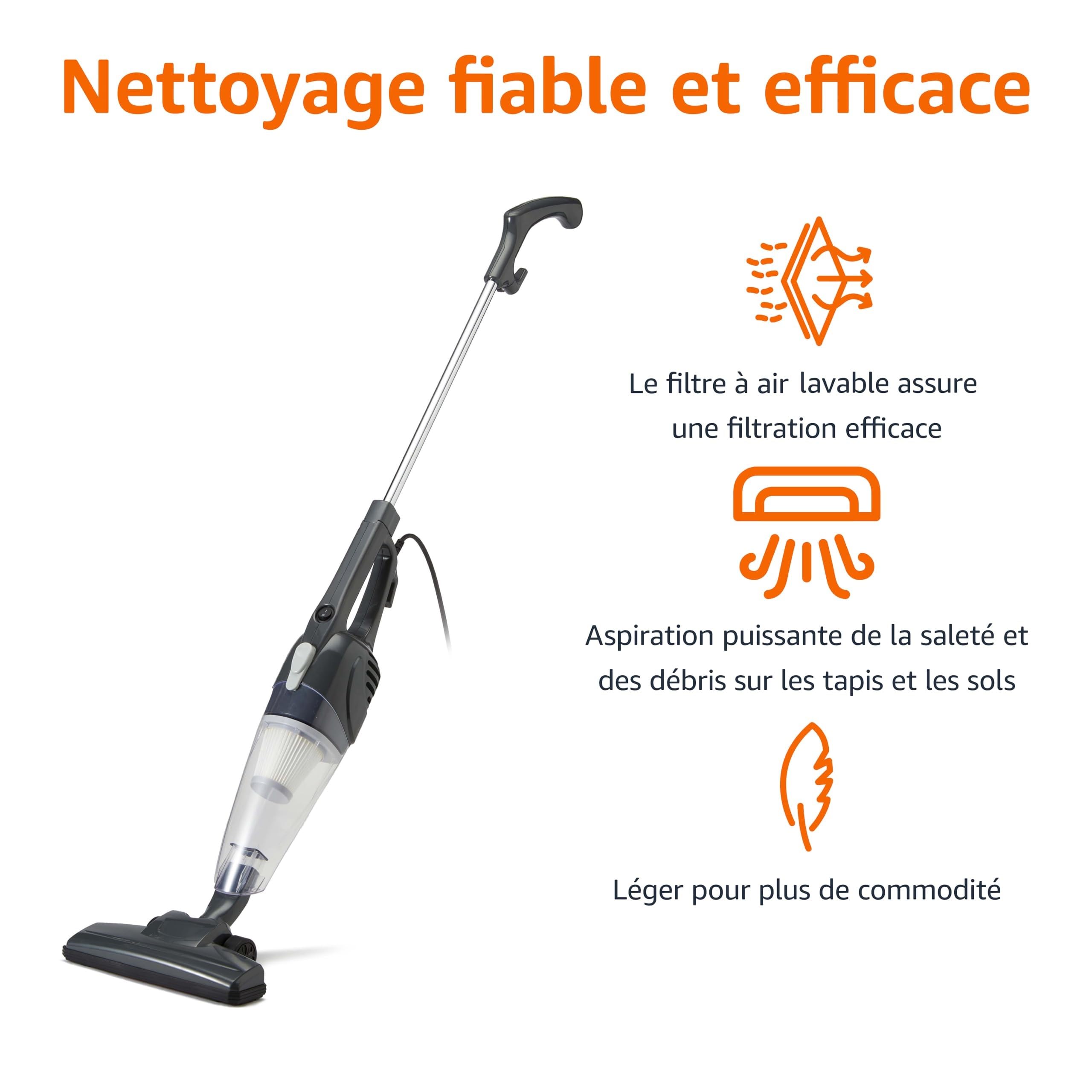 Amazon Basics Aspirateur balai, appareil 2 en 1 avec câble, moteur ECO, filtre Remplaçable, léger, Noir