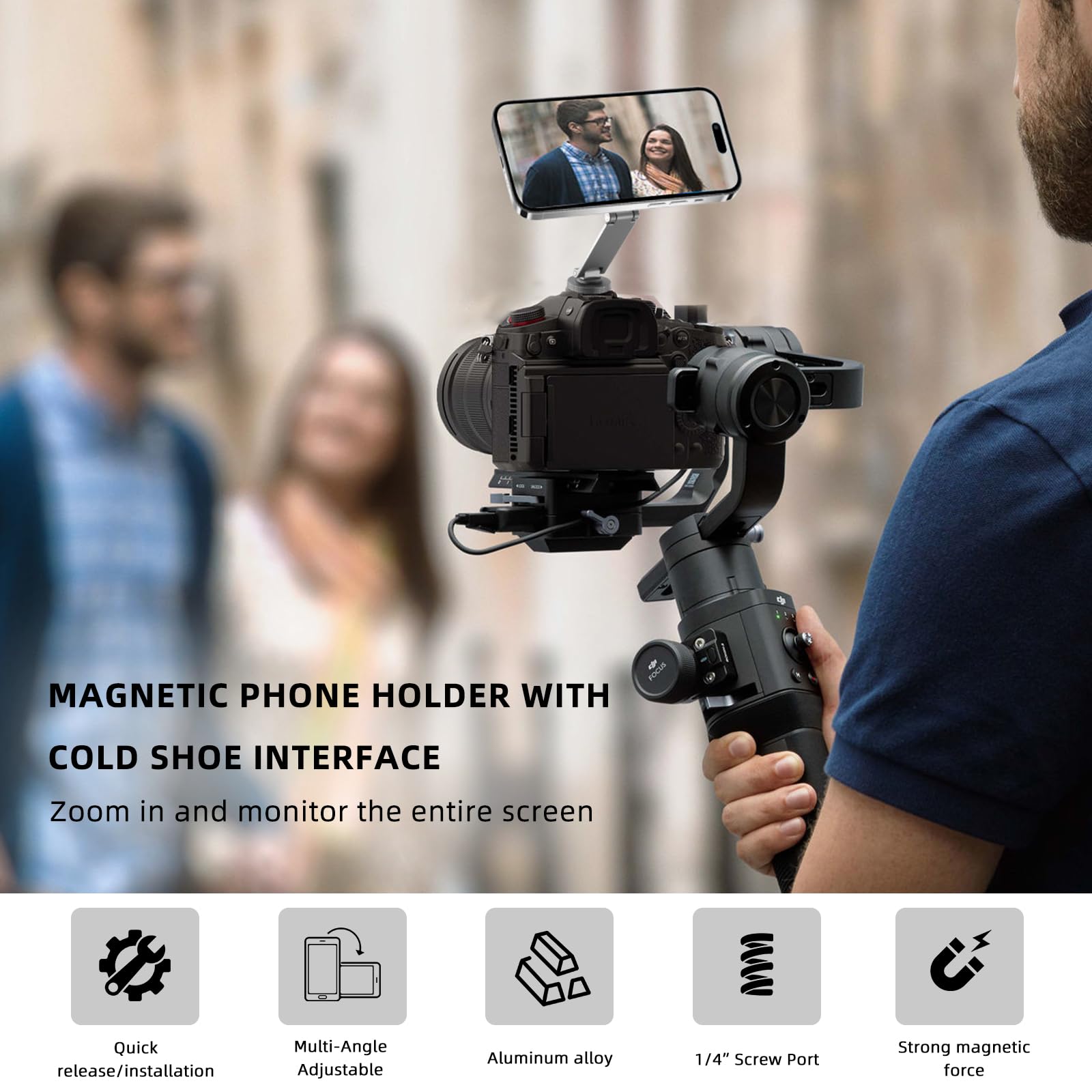 REYGEAK Adattatore per treppiede per telefono, supporto per fotocamera con vite da 1/4, supporto magnetico flessibile per telefono Magsafe iPhone16 15 14 13 12 Pro Max Plus Mini