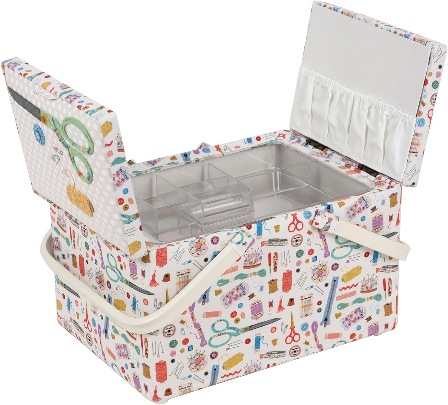 Hobby Gift Large Twin Lid Sewing Box Craft Storage Box with Handle Internal Tray Pin Cushion and Pockets for Sewing Knitting and Hobby Supplies