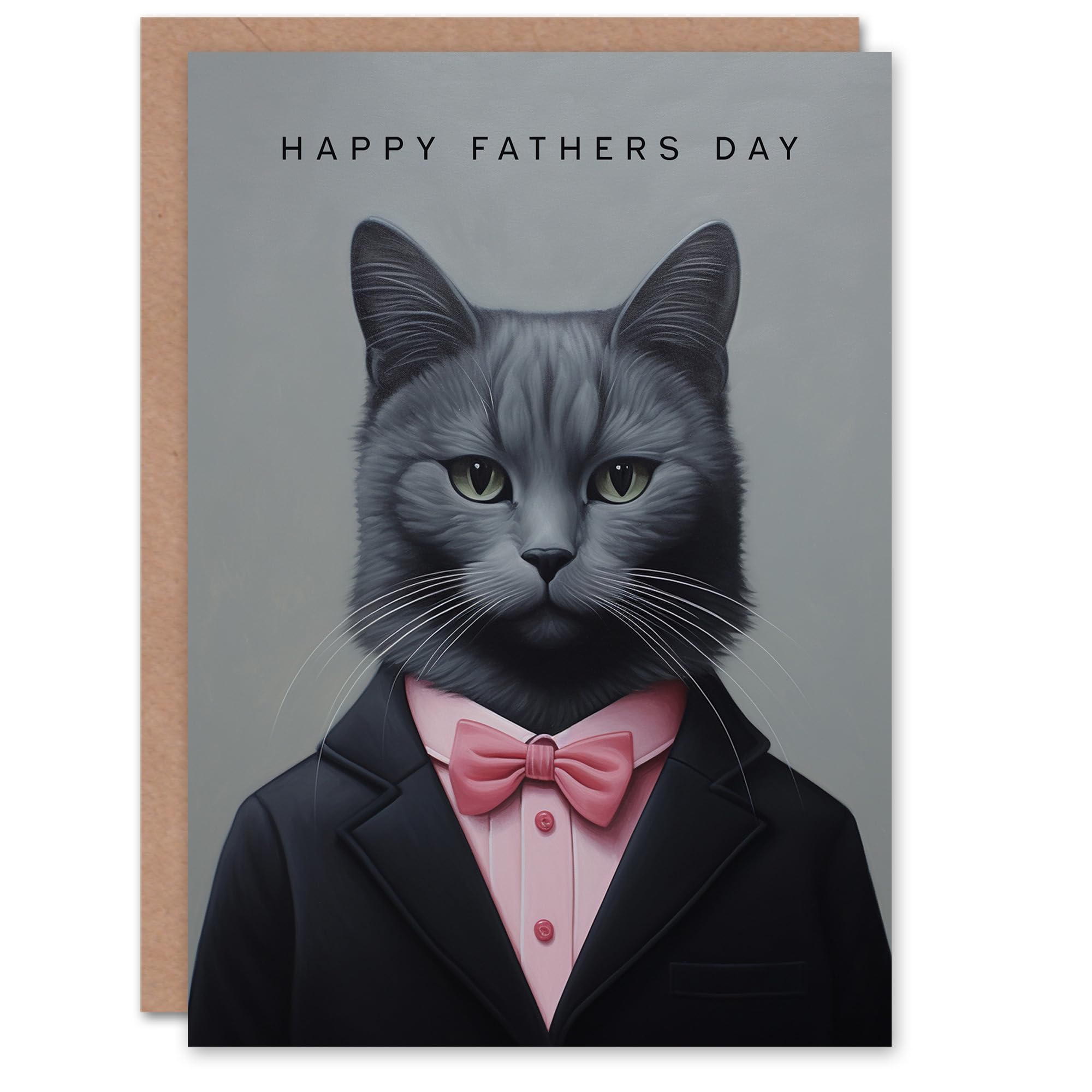 Fathers Day Greeting Card Bow Tie Cat Lover Portrait For Dad