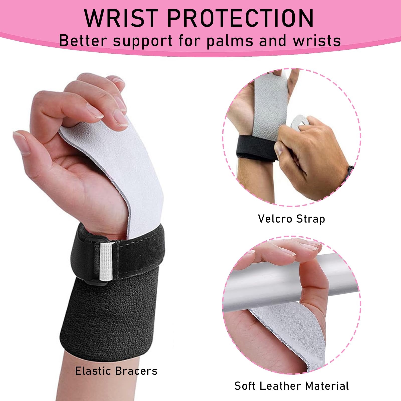 Manopole Paracalli Ginnastica Artistica Bambina con 4 Cinturini Protezione Polso Crossfit Palm Protector Grips