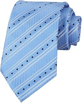 Men's Gingham Check Stripe Ties Pattern Business Formal Designer Neckties 3.15", Baby Blue White, One size