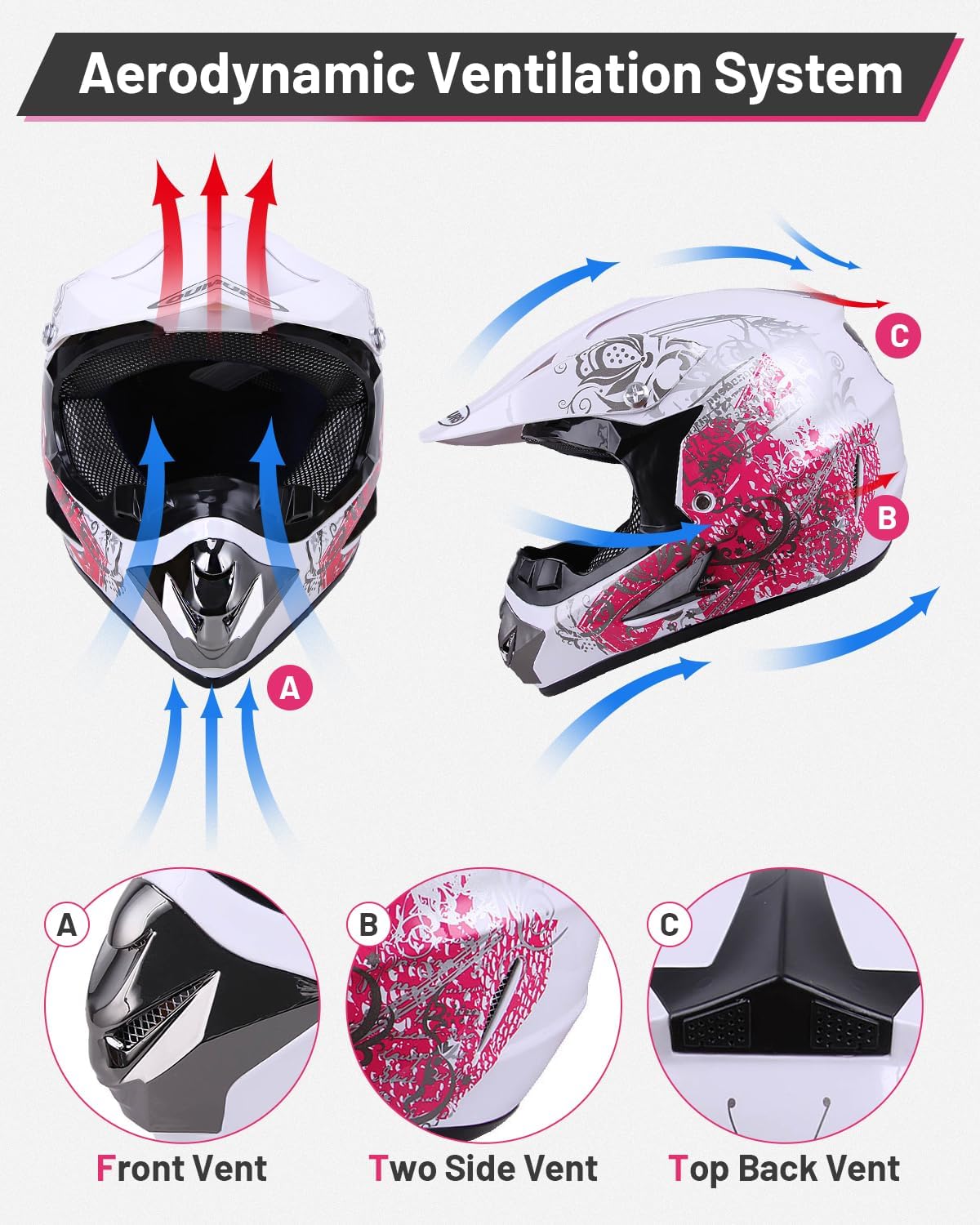 Youth Dirt Bike Helmet DOT Certified for Boys & Girls Ages 5-14, Four Wheeler, Motocross, BMX, MX, UTV, Go Kart, Racing, Skateboard, Baseball