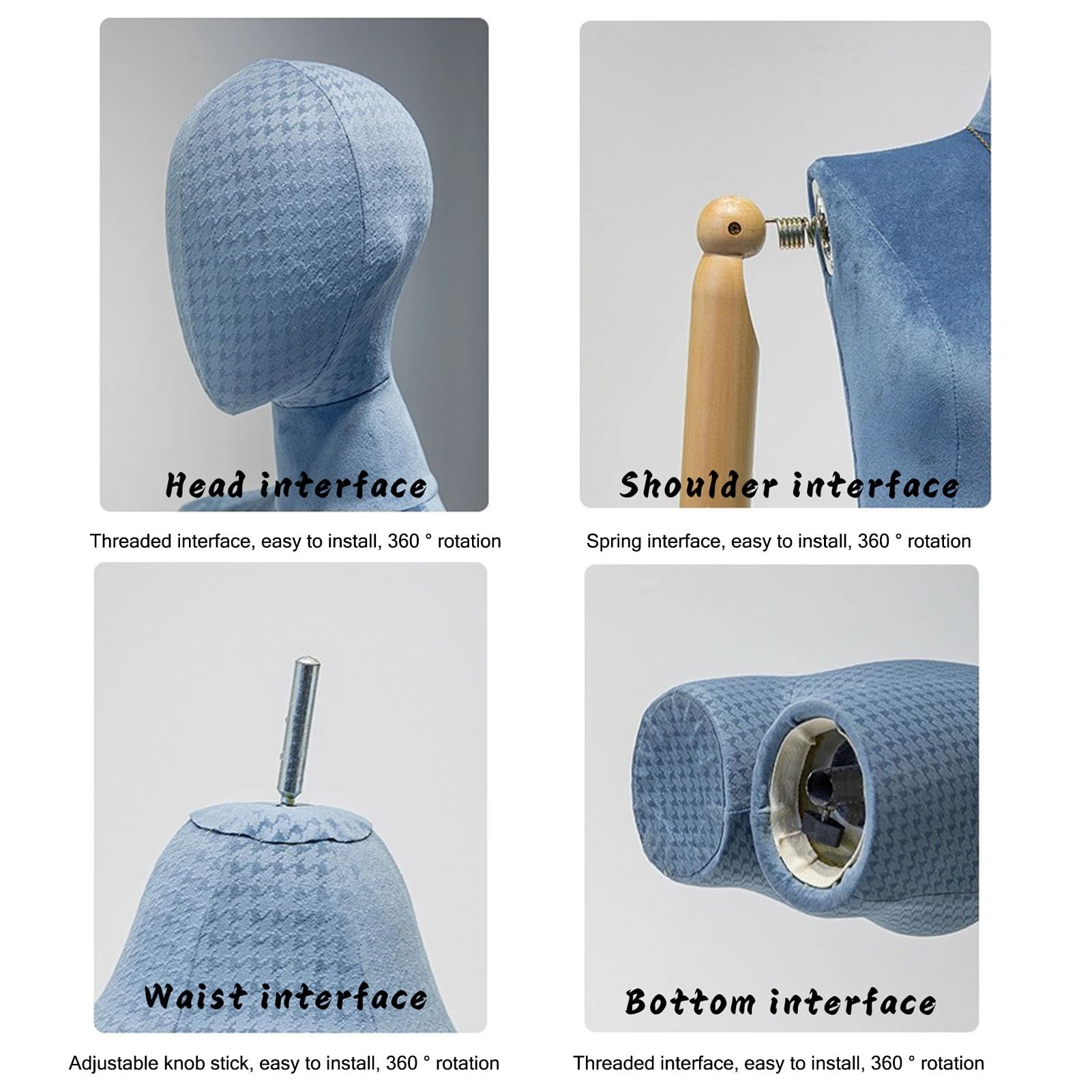 Schaufensterpuppe Präsentieren Sie menschliche Schaufensterpuppen im Ladengeschäft mit Kleidung, Oberkörper aus Wildleder-Fiberglas, abnehmbare, verstellbare Schaufensterpuppe(Grey Silver)