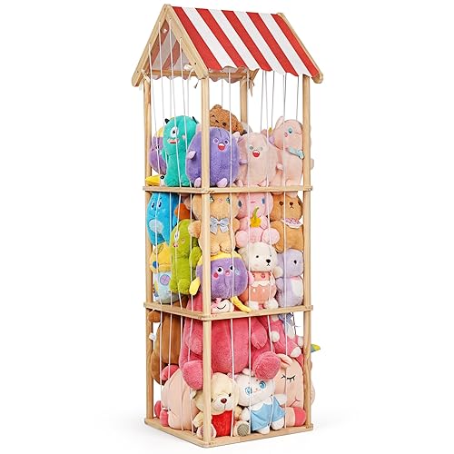 Miniatura 9 de Almacenamiento de animales de peluche, soporte vertical para animales de peluche de madera, fácil montaje, organizador de juguetes de peluche estilo