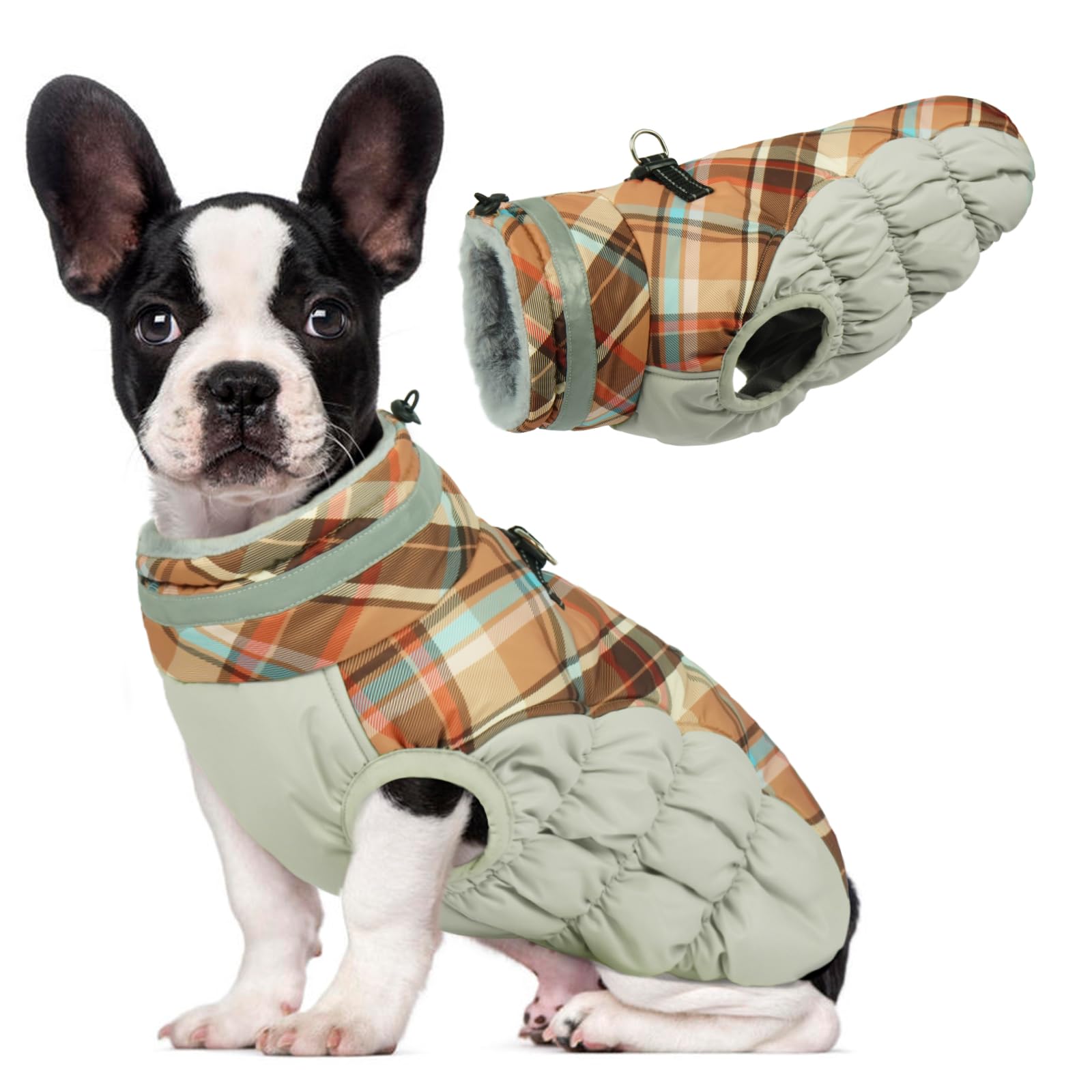 Lelepet Warm Dog Winter Coat Dog Coats for Medium Dogs Waterproof Dogs Jacket with Harness Built in Reflective Cold Weather Coats Windproof Zip-Up Winter Fleece Vest Snowsuit Dachshund Brown Plaid