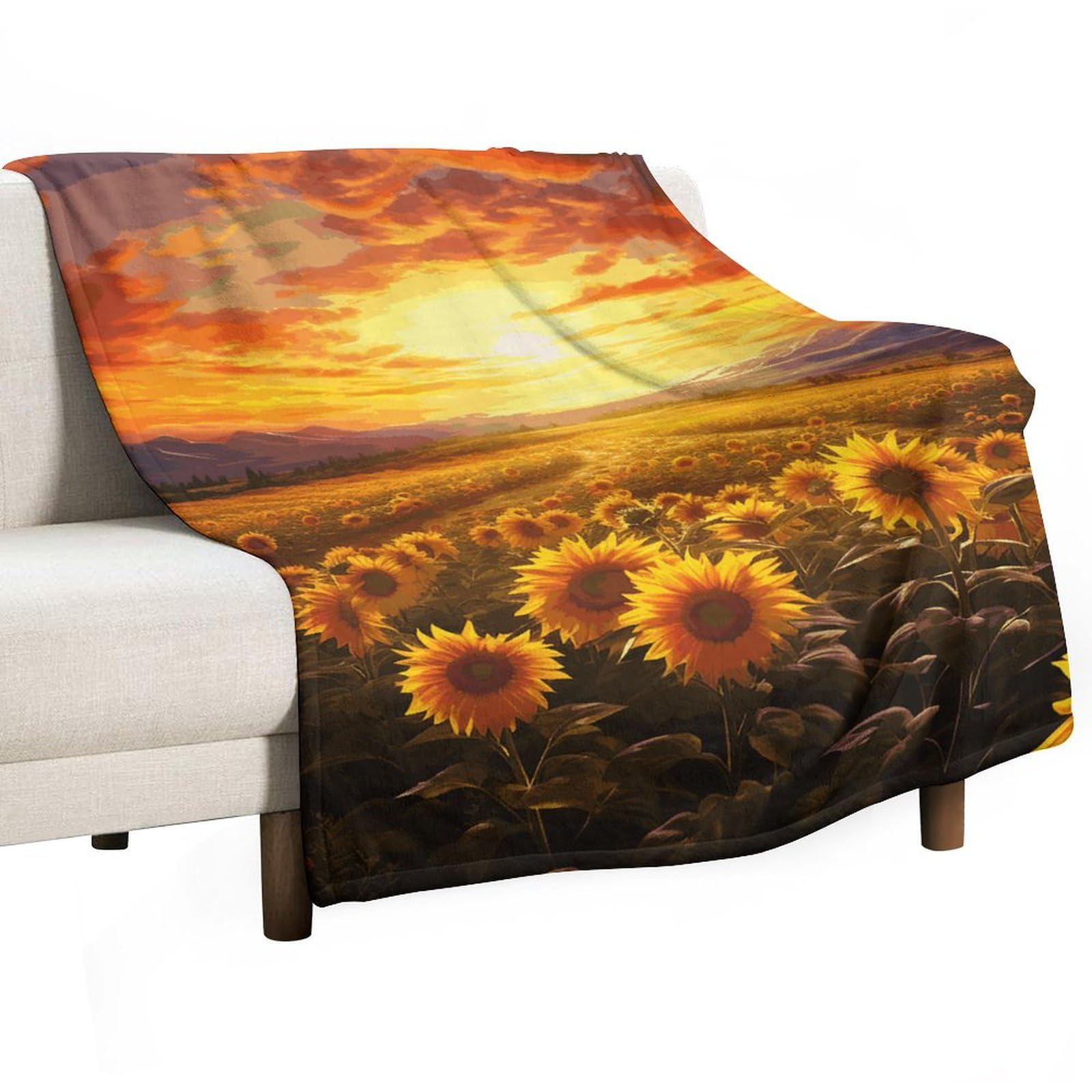 Plaid flanelle tournesol pour vos soirées canapé et pique-niques en plein air