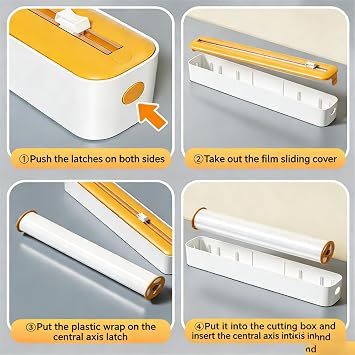 Magnetic Aluminum Foil Dispenser, Magnetic Kitchen Foil & Cling Film Dispenser, Plastic Wrap & Parchment Paper, One-Hand Slide Cutter, No-Drill Under Cabinet Mount (Yellow)