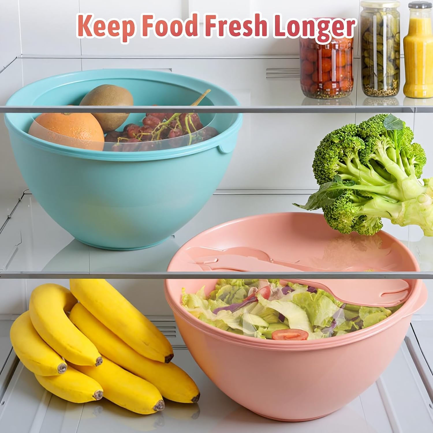 16 Piece Plastic Mixing Bowls with Lids Set - Nesting Bowls Set includes 8 Prep Bowls and 8 Lids, 2-in-1 Spoon-Fork, Large Salad Bowl for Preparing, Serving, and Storing, Dishwasher & Microwave Safe - Image 5