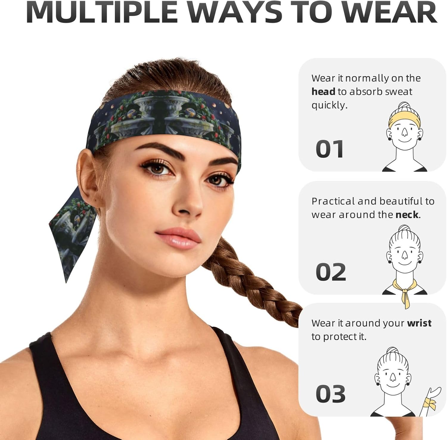 Tie Headband Men Women, Heavenly Garden Print Sports Sweatband | Adjustable Tie-Back, Moisture Wicking. For Running Yoga Tennis Basketball Cycling Workout, Heavenly Garden Pattern