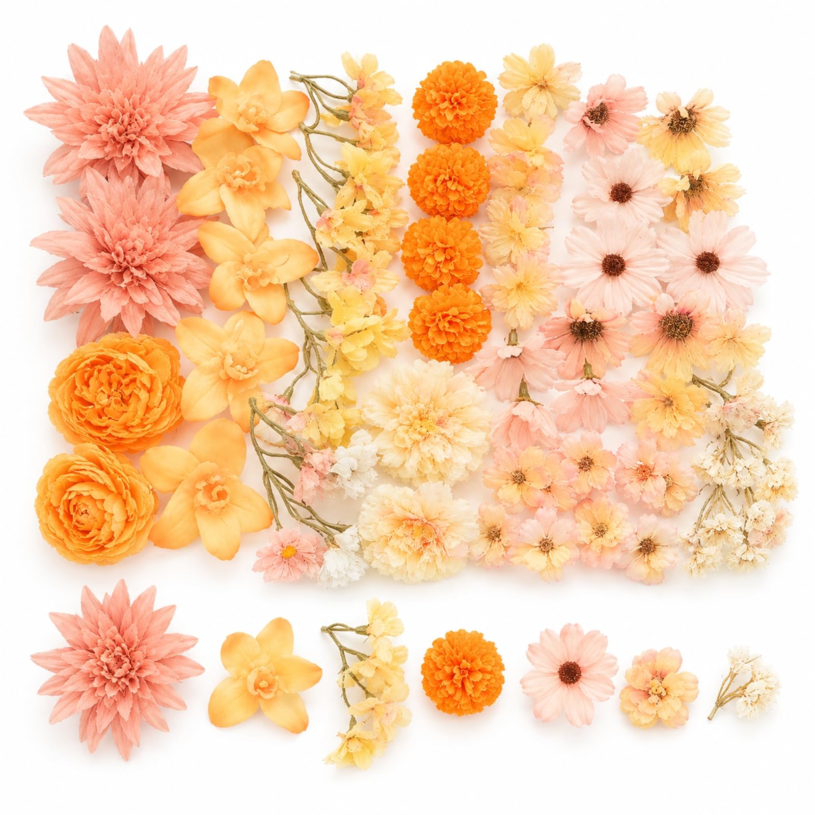 WHJYCC 50PCS Artificial Silk Flower Heads, 3 Floral Styles, for DIY Decor